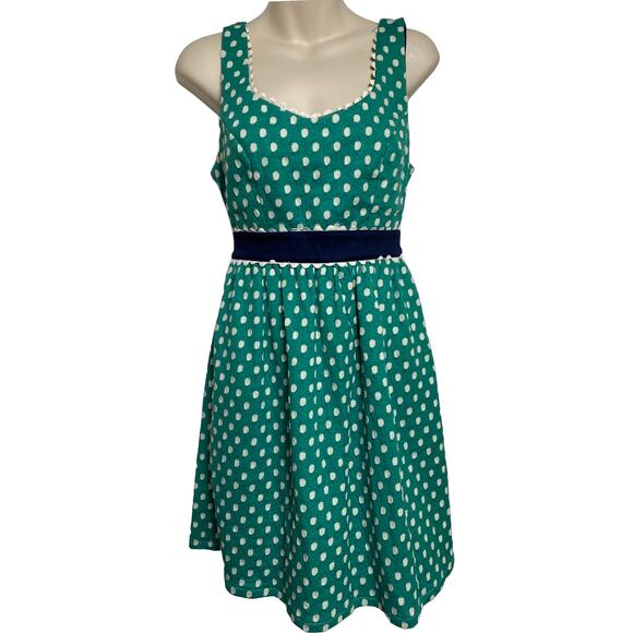 Judith March Green and White Polka Dot Sleeveless Open Back Dress M (2600) - Picture 1 of 7